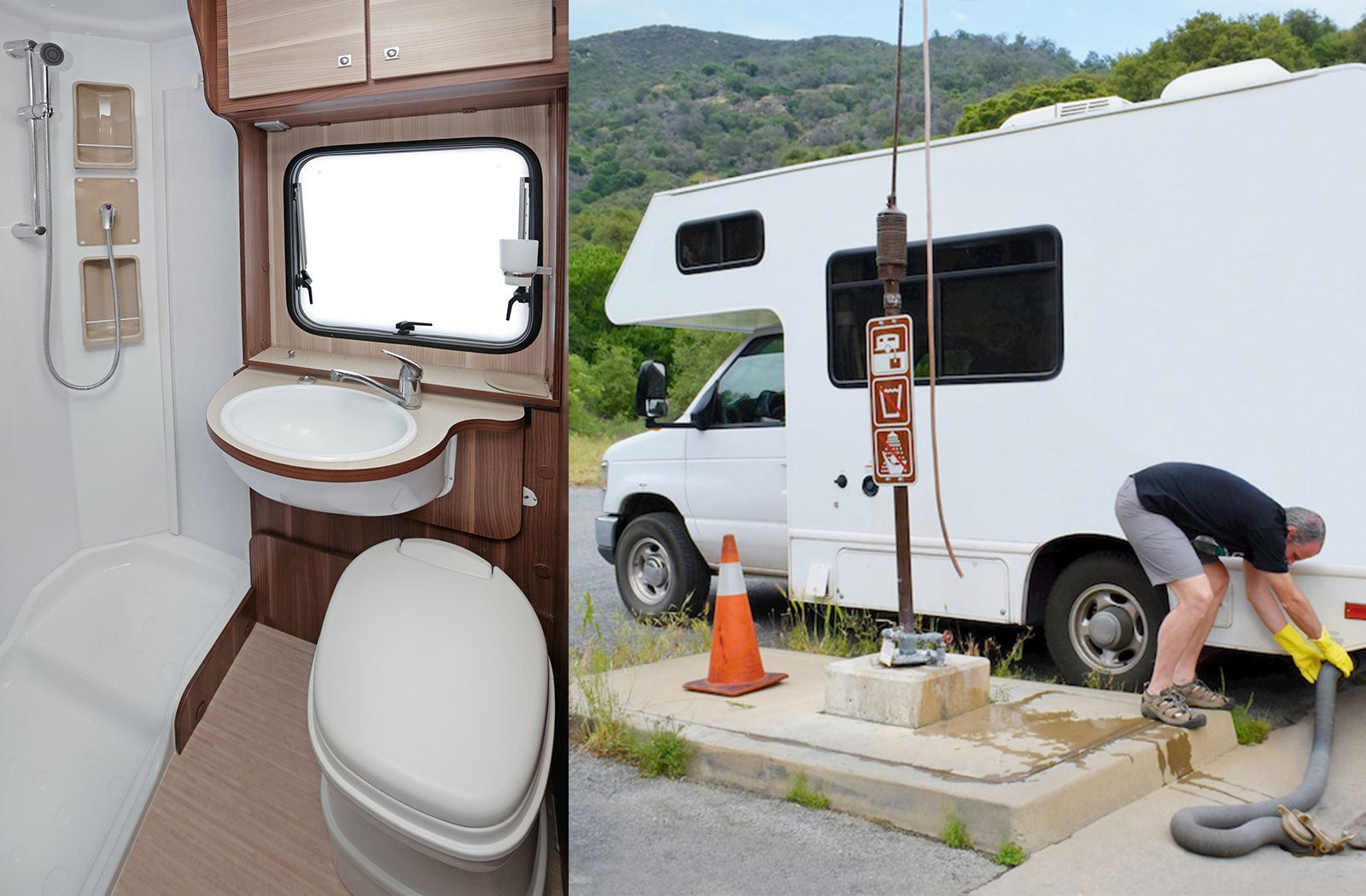 Portable RV/camper toilet and holding tank setup in Sioux Falls, South Dakota